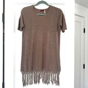 Left On Houston‎ Fringe Hem Sweater Dress Casual Tunic Top XS Angora Blend